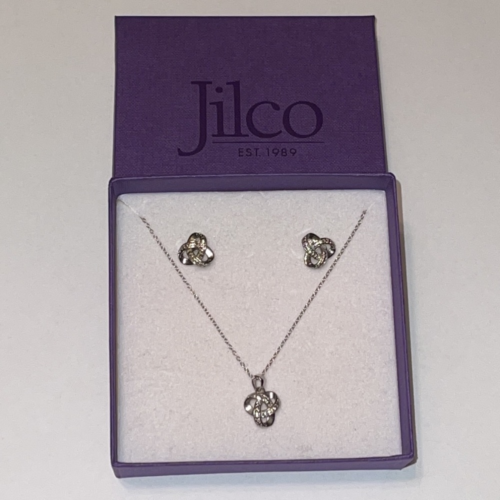NWOT Diamond Love Knot Set,SS .02twt Diamond Pendant,SS .02twt Diamond Earrings - Picture 2 of 15